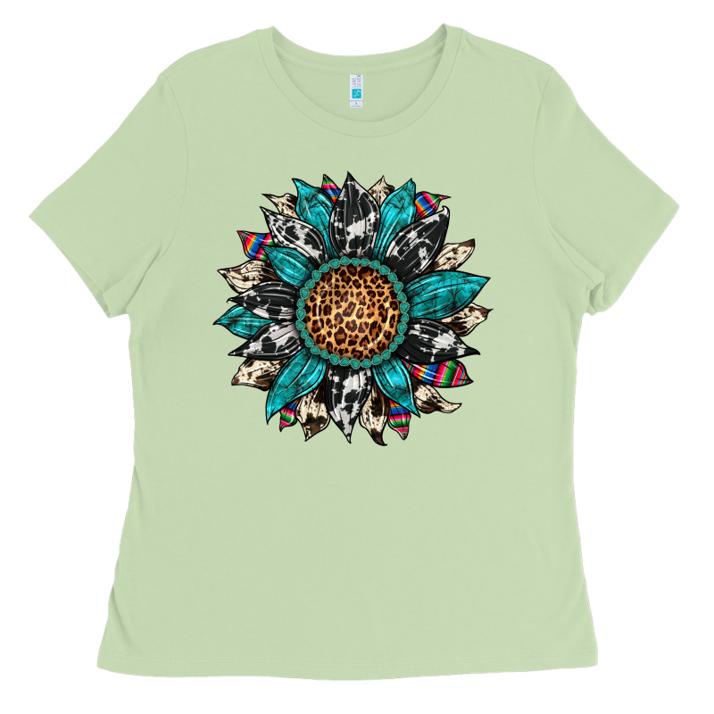 Cowhide Leopard Serape Gemstone  Sunflower Ladies Tee by Artiststas | Teevron