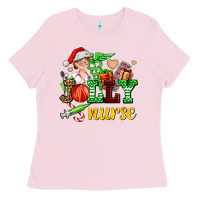 Bubblegum Pink jolly nurse with Christmas element Ladies Tee - AdoDesignShop