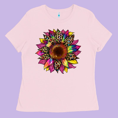 Tie Dye Leopard Sunflower Ladies Tee Designed By Artiststas
