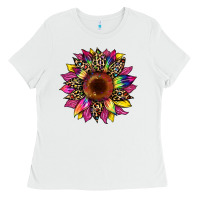 White tie dye leopard sunflower Ladies Tee - Artiststas
