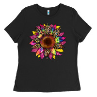 Black tie dye leopard sunflower Ladies Tee - Artiststas
