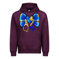 Mauve Wine Down Syndrome Ribbon Urban Hoodie - CowhideDigitalArt