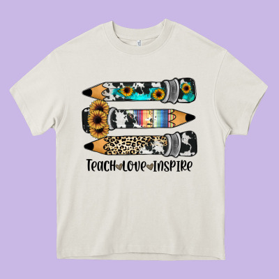 Western Pencils Teach Love Inspire Heavy Core Tee Designed By Jahusdesignshop