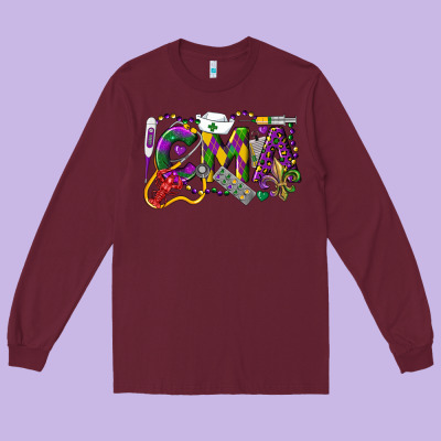 Cma Certified Medical Assistant Mardi Gras Long Sleeve Tee Designed By Lillyallendesigns