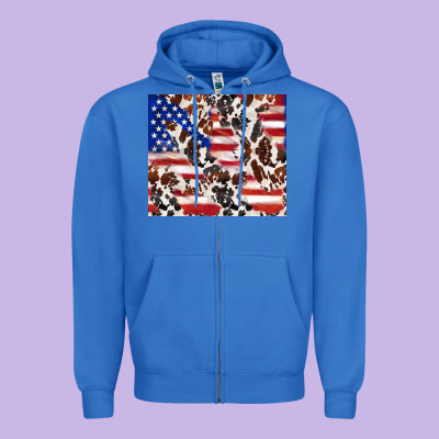 Cowhide Amerikan Flag Zipper Hoodie Designed By Tumblerdesignbyshophia