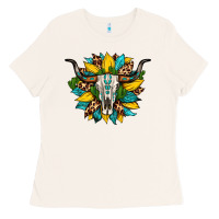Bone bull skull gemstone cactus leopard sunflower Ladies Tee - Artiststas