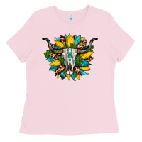 Bubblegum Pink bull skull gemstone cactus leopard sunflower Ladies Tee - Artiststas