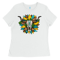 Bull Skull Gemstone Cactus Leopard Sunflower Ladies Tee | Teevron