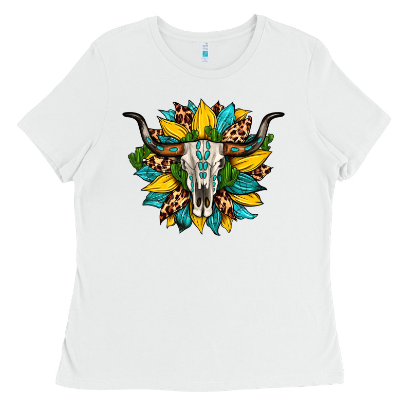 Bull Skull Gemstone Cactus Leopard Sunflower Ladies Tee by Artiststas | Teevron