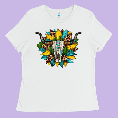 Bull Skull Gemstone Cactus Leopard Sunflower Ladies Tee Designed By Artiststas