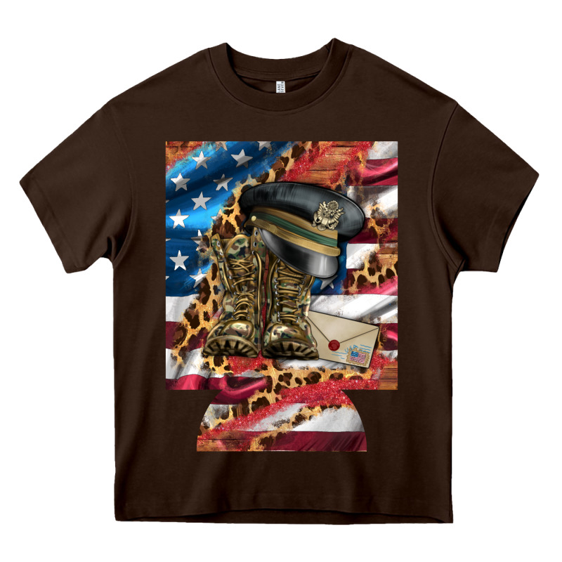 Usa Flag And Leopard With Boots 12 Oz Regular Can Cooler Heavy Core Tee by Artiststas | Teevron