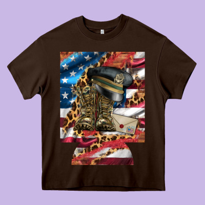 Usa Flag And Leopard With Boots 12 Oz Regular Can Cooler Heavy Core Tee Designed By Artiststas