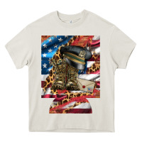 Cream usa flag and leopard with boots 12 oz regular can cooler Heavy Core Tee - Artiststas