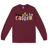 Burgundy Happy Easter With Cross Long Sleeve Tee - RanaPortraitStore