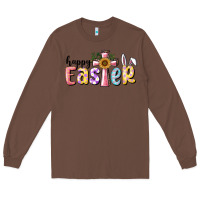 Chestnut Happy Easter With Cross Long Sleeve Tee - RanaPortraitStore