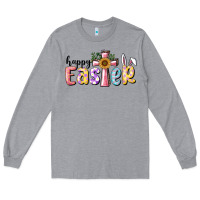 Heather Grey Happy Easter With Cross Long Sleeve Tee - RanaPortraitStore