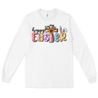 White Happy Easter With Cross Long Sleeve Tee - RanaPortraitStore