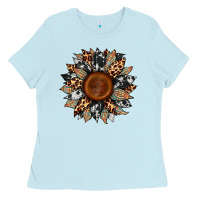 Baby Blue cowhide leopard aztec sunflower Ladies Tee - Artiststas