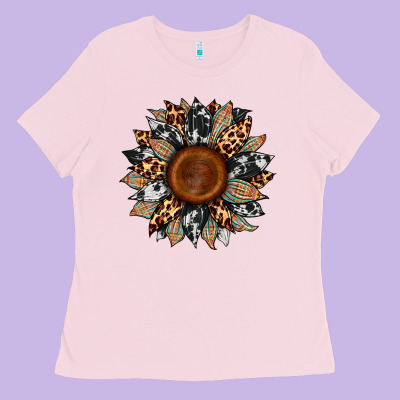 Cowhide Leopard Aztec Sunflower Ladies Tee Designed By Artiststas