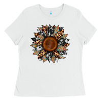 White cowhide leopard aztec sunflower Ladies Tee - Artiststas