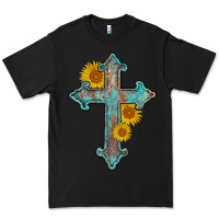 Black turquoise sunflower cross Premium Tee - AdoDesignShop