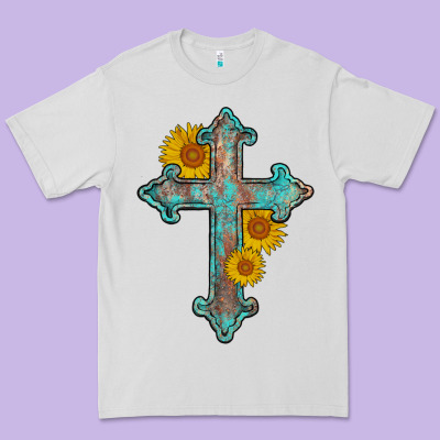 Turquoise Sunflower Cross Premium Tee Designed By Adodesignshop