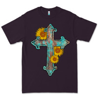 Plum turquoise sunflower cross Premium Tee - AdoDesignShop