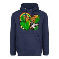 Navy St. Patrick's Day hearts with leopard Heavyweight Hoodie - HowdyJamesFarm