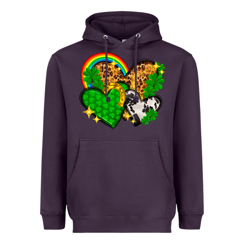 St. Patrick's Day Hearts With Leopard Heavyweight Hoodie by HowdyJamesFarm | Teevron
