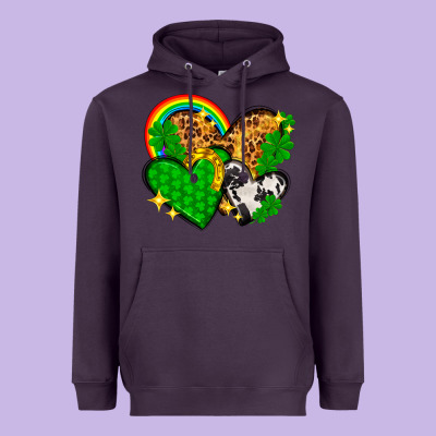 St. Patrick's Day Hearts With Leopard Heavyweight Hoodie Designed By Howdyjamesfarm