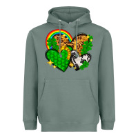 Sage St. Patrick's Day hearts with leopard Heavyweight Hoodie - HowdyJamesFarm
