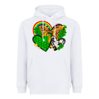 White St. Patrick's Day hearts with leopard Heavyweight Hoodie - HowdyJamesFarm