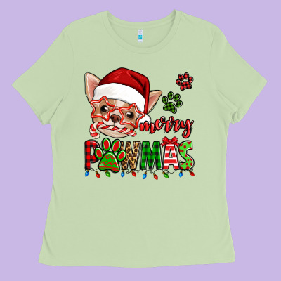 Merry Pawmas Christmas Chihuahua Ladies Tee Designed By Jasminsmagicworld