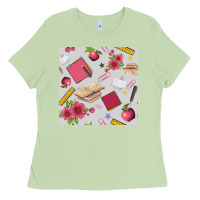 Matcha back to school  seamless pattern Ladies Tee - BundleAndBundleShop