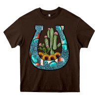 Chocolate Brown cactus horseshoe Heavy Core Tee - JahusDesignShop