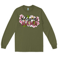 Army Green Blessed Mama Long Sleeve Tee - LillyAllenDesigns