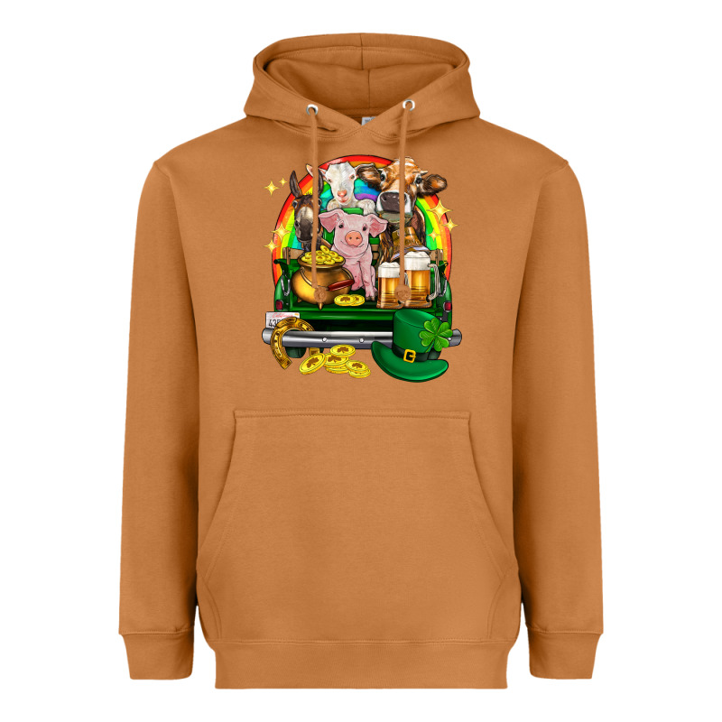 St. Patrick's Day Farm Animals On Truck Heavyweight Hoodie by HowdyJamesFarm | Teevron
