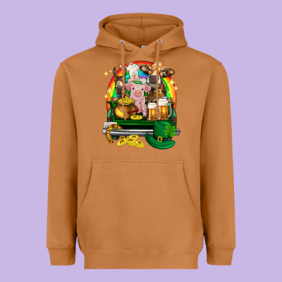 St. Patrick's Day Farm Animals On Truck Heavyweight Hoodie Designed By Howdyjamesfarm