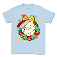Dusty Blue Christmas wreaths cat Classic Tee - MaliasSmallBusiness