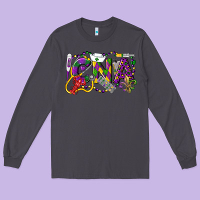 Cna Certified Nursing Assistant Mardi Gras Long Sleeve Tee Designed By Lillyallendesigns