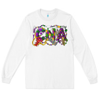 White CNA Certified Nursing Assistant Mardi Gras Long Sleeve Tee - LillyAllenDesigns