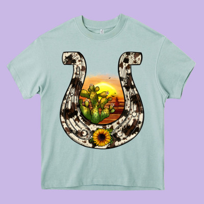 Horseshoe Sunset Heavy Core Tee Designed By Jahusdesignshop