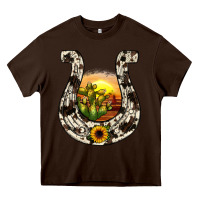 Chocolate Brown horseshoe sunset Heavy Core Tee - JahusDesignShop