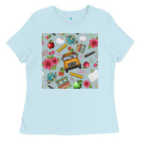 Baby Blue school bus back to school seamless pattern Ladies Tee - BundleAndBundleShop