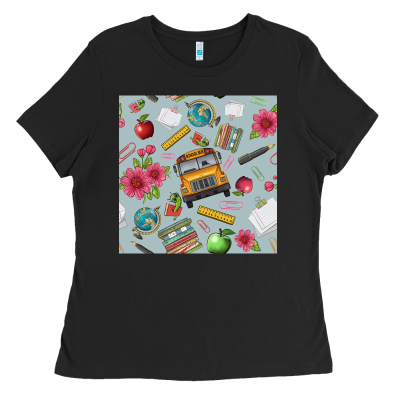 School Bus Back To School Seamless Pattern Ladies Tee by BundleAndBundleShop | Teevron