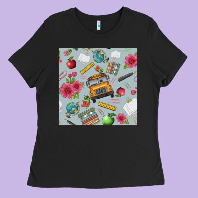 School Bus Back To School Seamless Pattern Ladies Tee Designed By Bundleandbundleshop