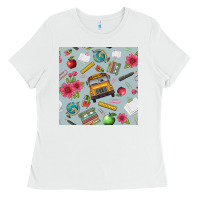 White school bus back to school seamless pattern Ladies Tee - BundleAndBundleShop