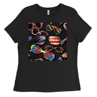 Black 4th of july glasses  seamless pattern Ladies Tee - BundleAndBundleShop