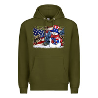 Army Green Patriotic snowman background 4th of july Premium Hoodie - HowdyJamesFarm