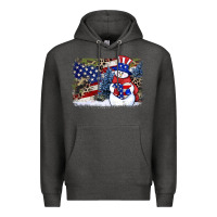 Charcoal Heather Patriotic snowman background 4th of july Premium Hoodie - HowdyJamesFarm